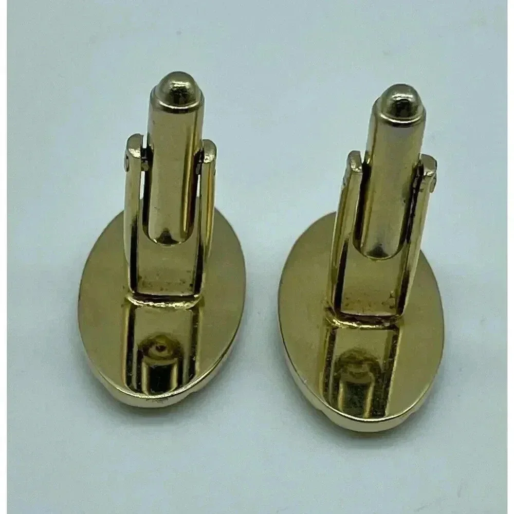 Vintage Cufflinks 50’s Style Oval Brushed Gold Tone Finish With Cross X‎ Design